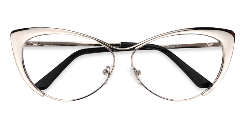 Ellen Cat eye Silver Eyeglasses and Metal Browline Frame1