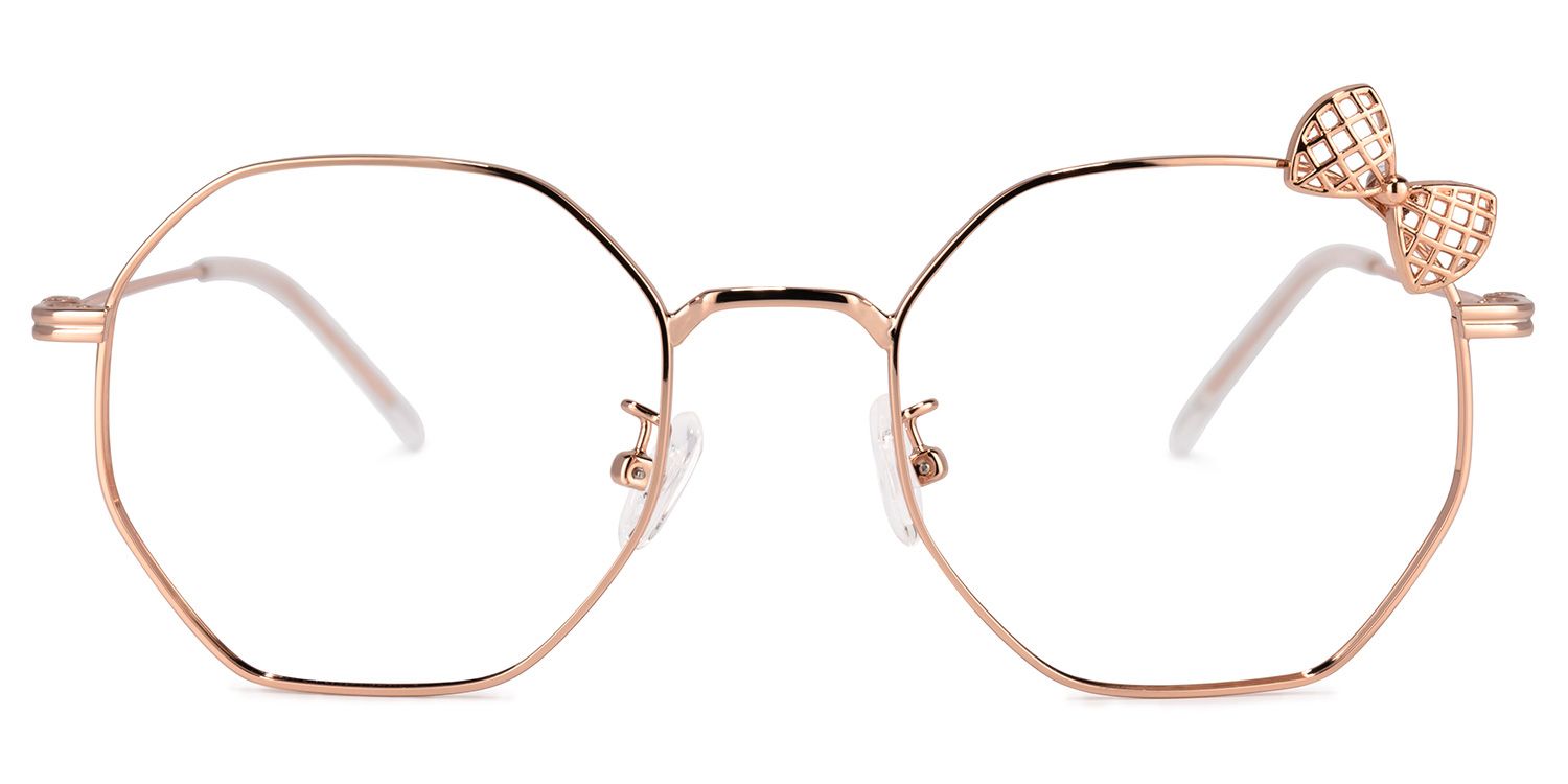 Kaitlyn Geometric Rose-Gold Thin Frame Glasses with Bow0