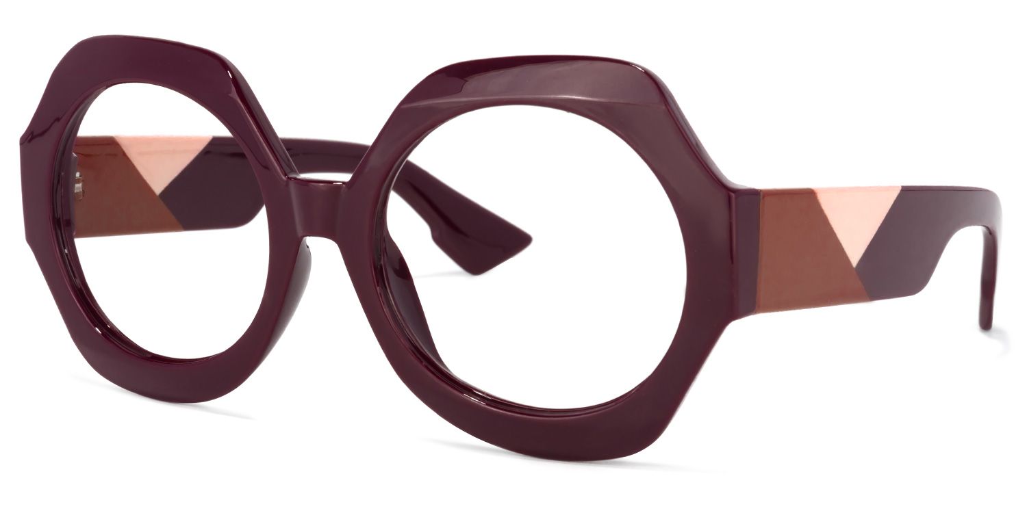 Geoffrey Geometric Eyeglasses with Wide Dark-Red Frame1