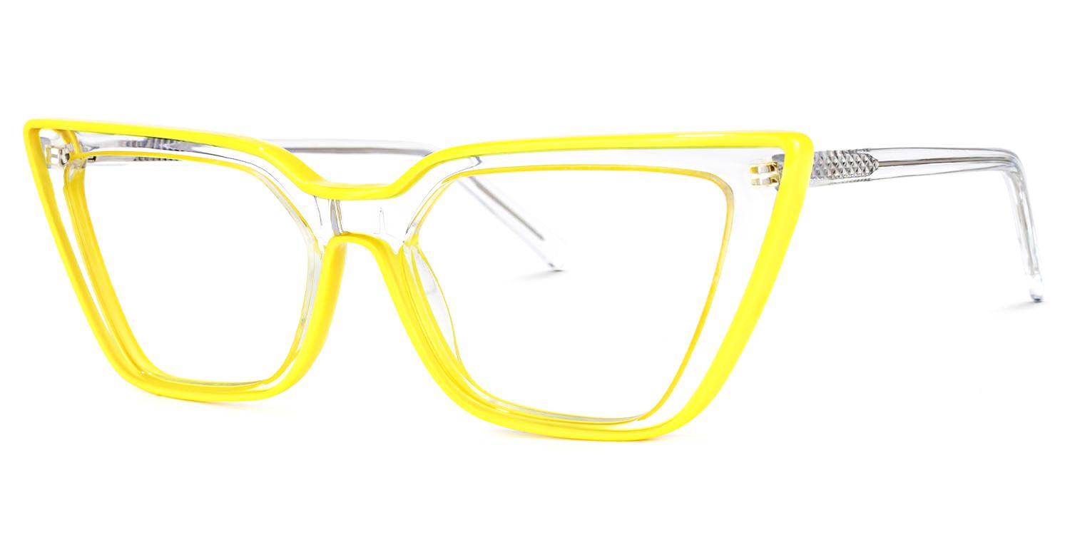 Yosef Clear Yellow Cat Eye Frame Glasses, Cyber Eyeglasses1