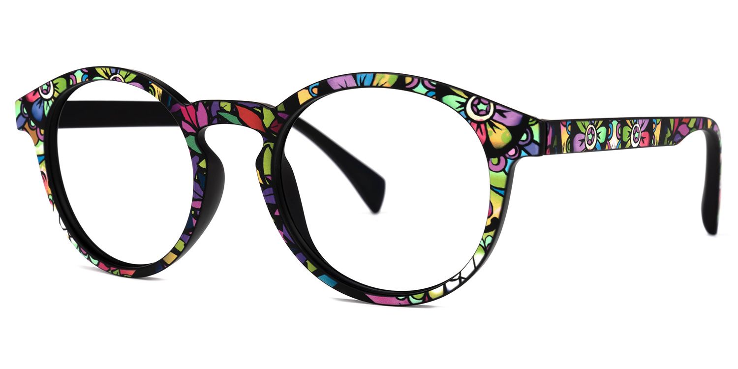 Street-Artist Round Eyeglasses and Purple-Floral Frames1