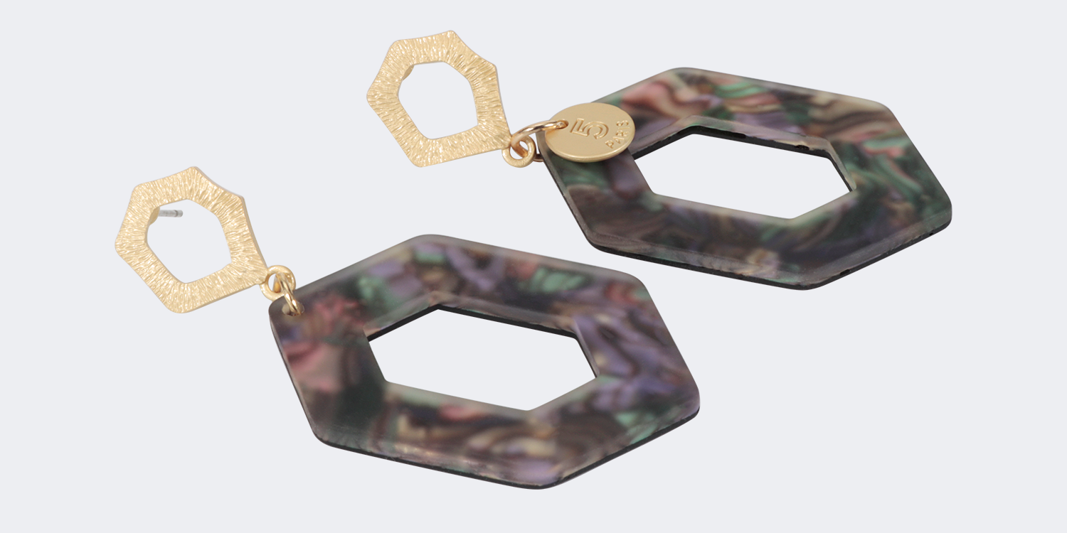 Vintage Hexagon Shaped Purple Stripe Earrings | ZEELOOL UK0