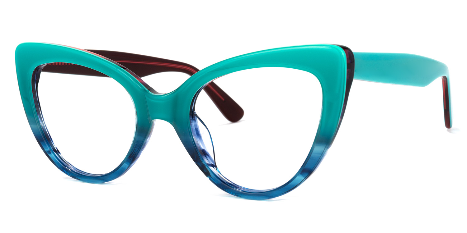Claudette Cat Eye Teal Blue-Green Frame Glasses | ZEELOOL UK1