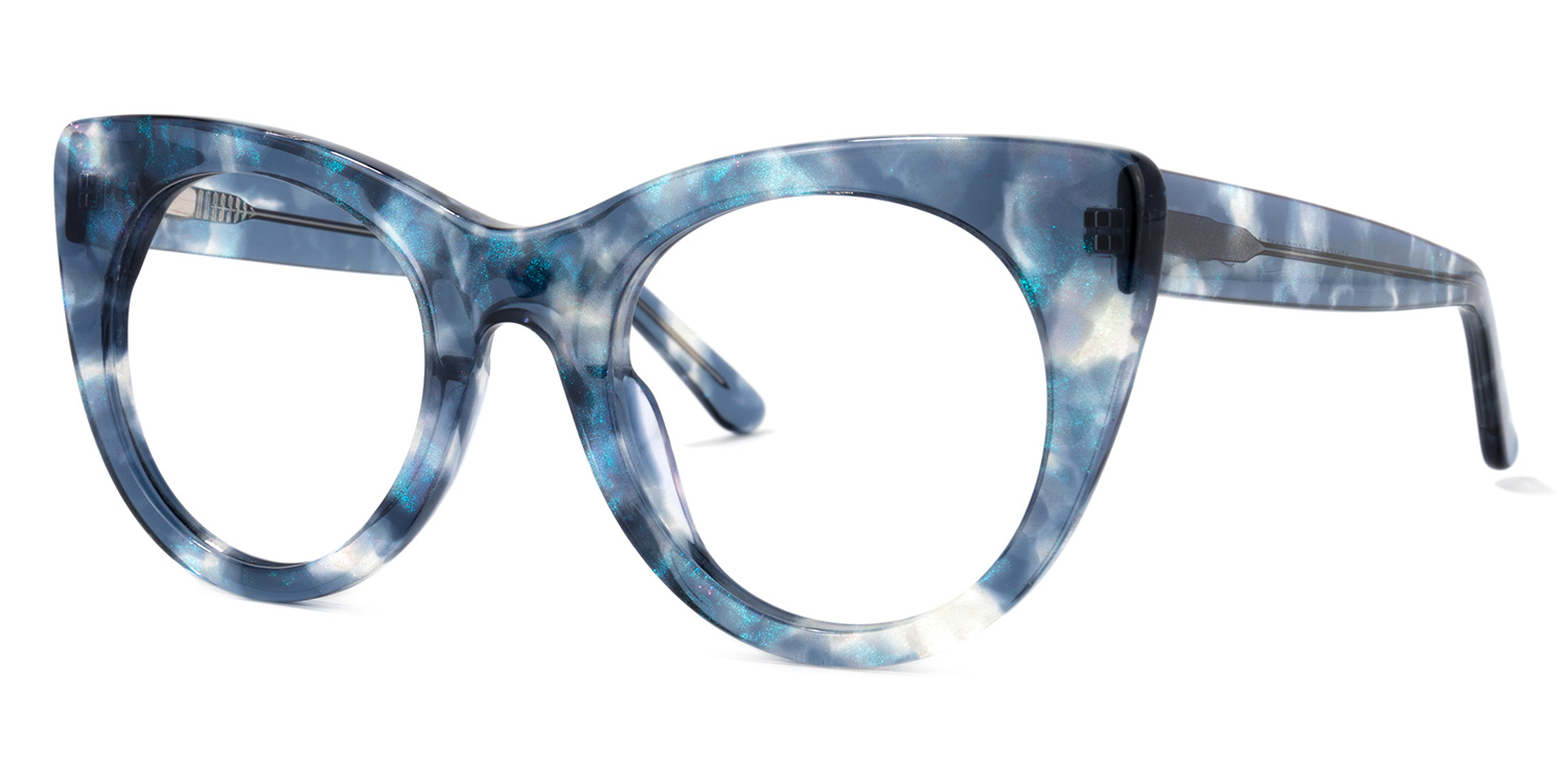 Starry Cateye Blue Frame Glasses | ZEELOOL UK1