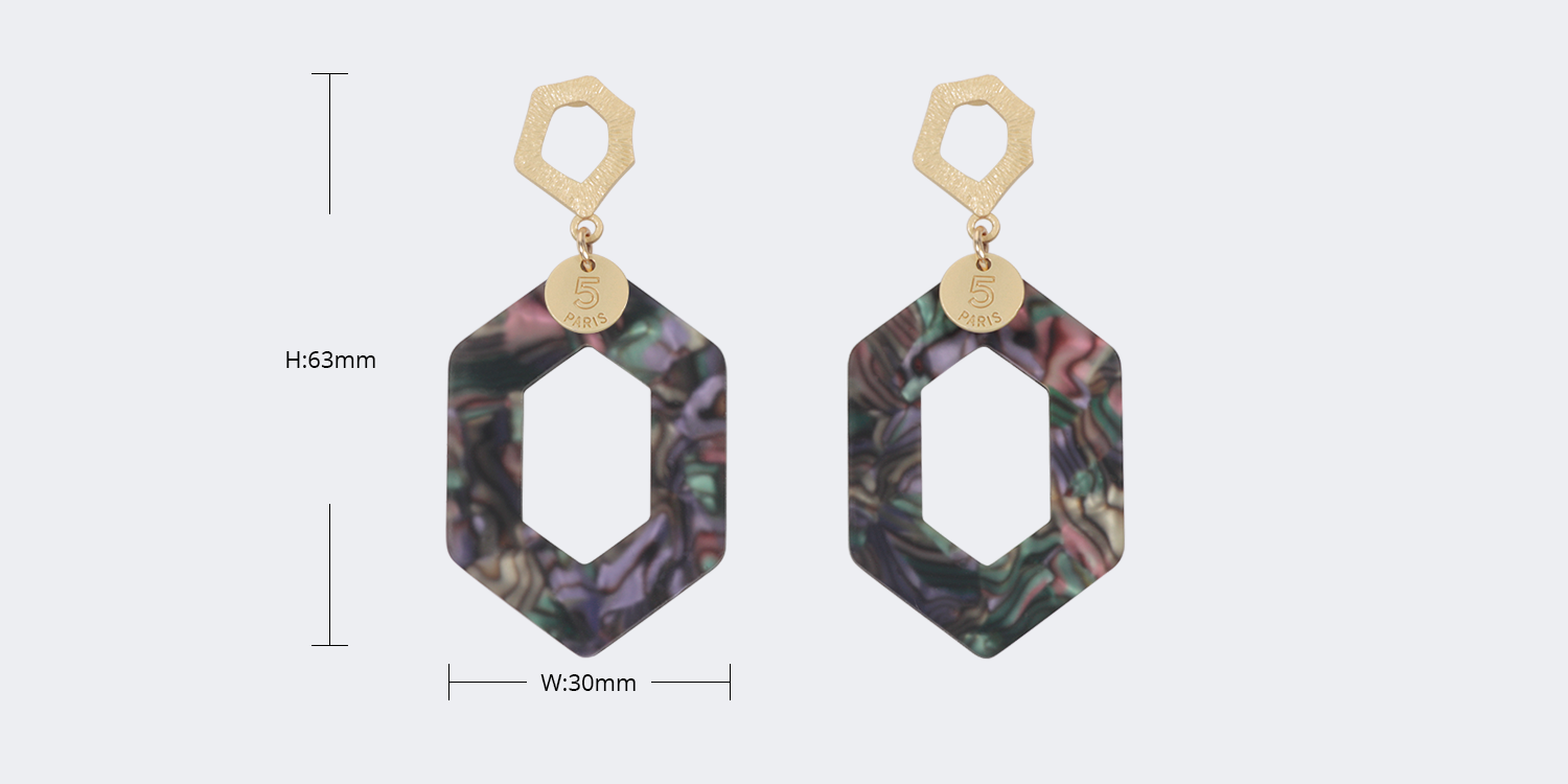 Vintage Hexagon Shaped Purple Stripe Earrings | ZEELOOL UK3