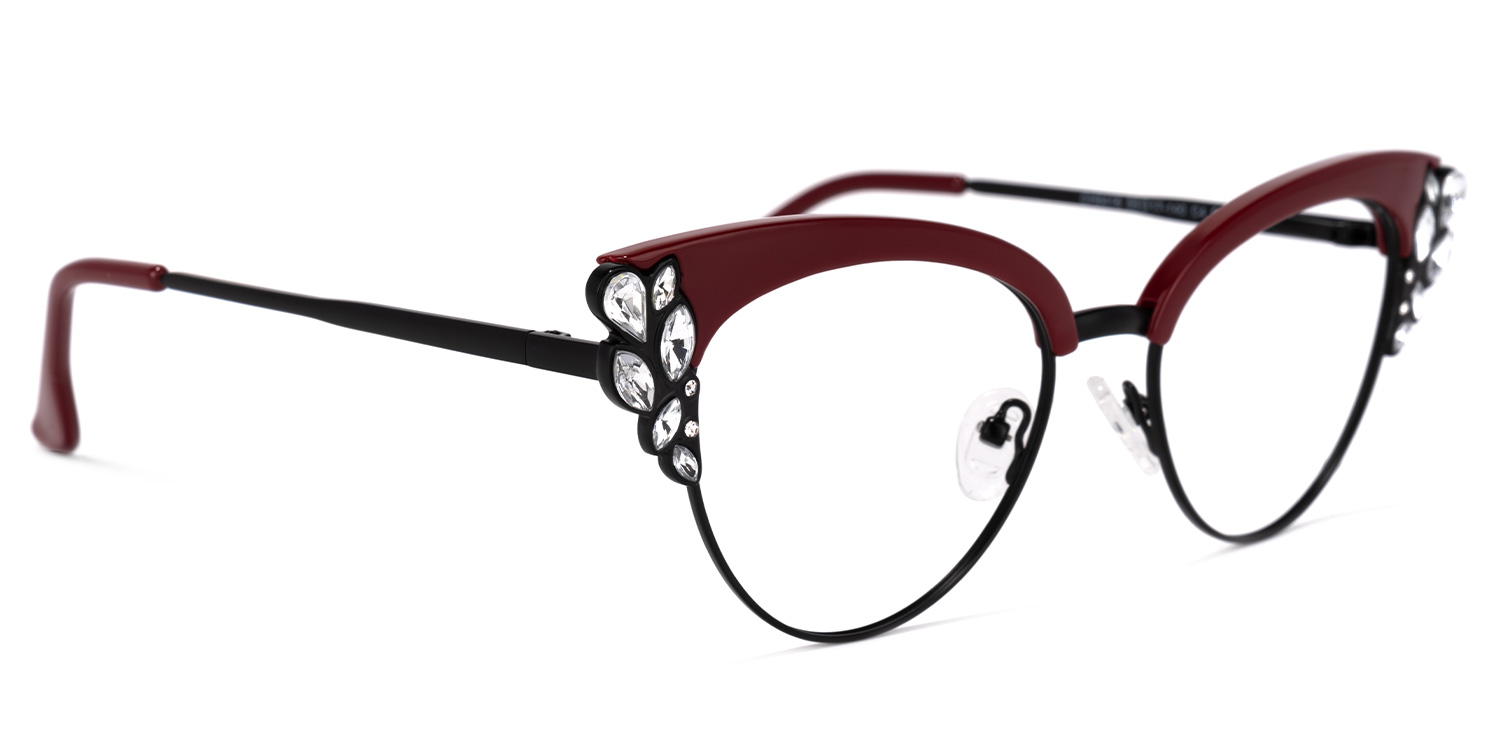 Hearn Cat Eye Dark-Red Glasses | ZEELOOL UK2