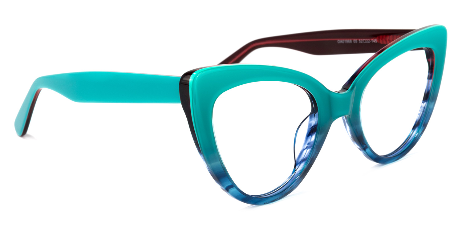 Claudette Cat Eye Teal Blue-Green Frame Glasses | ZEELOOL UK2