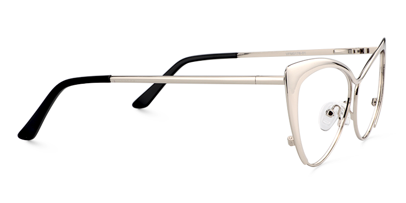 Ellen Cat eye Silver Eyeglasses and Metal Browline Frame4