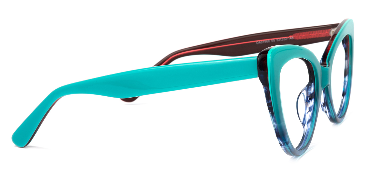 Claudette Cat Eye Teal Blue-Green Frame Glasses | ZEELOOL UK3