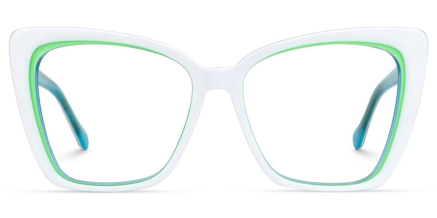 Shanell Butterfly White Eyeglasses and Green Stripes Frame0