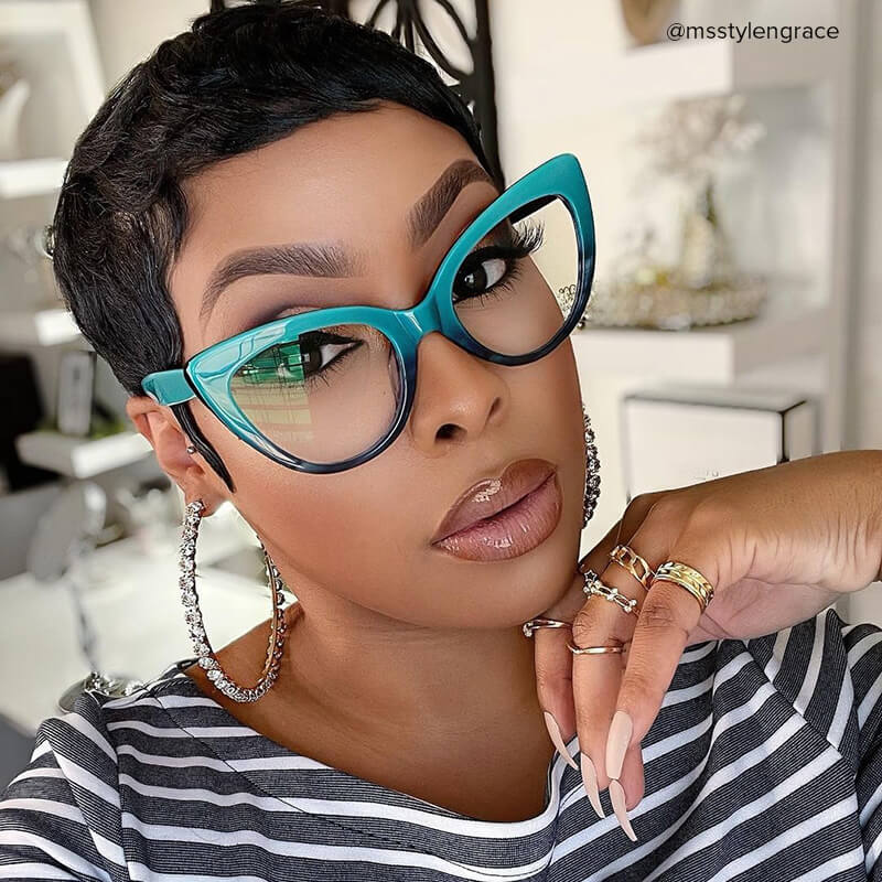 Claudette Cat Eye Teal Blue-Green Frame Glasses | ZEELOOL UK6