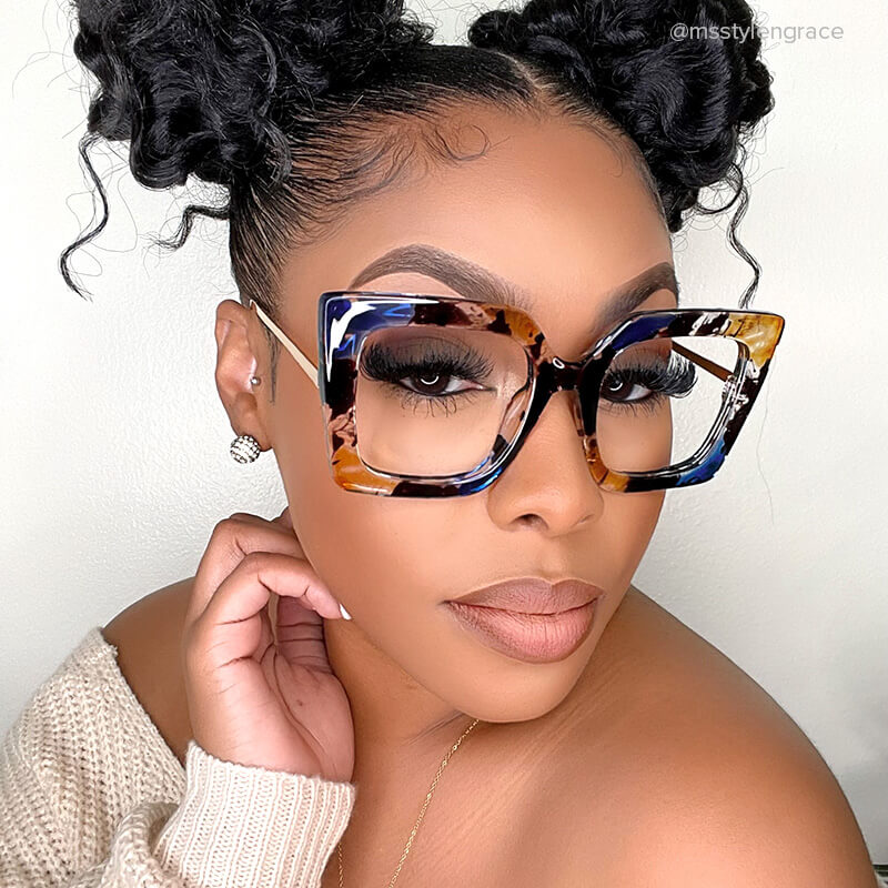 Qatar Square Blue/Black Eyeglasses & Floral Thick Frames6