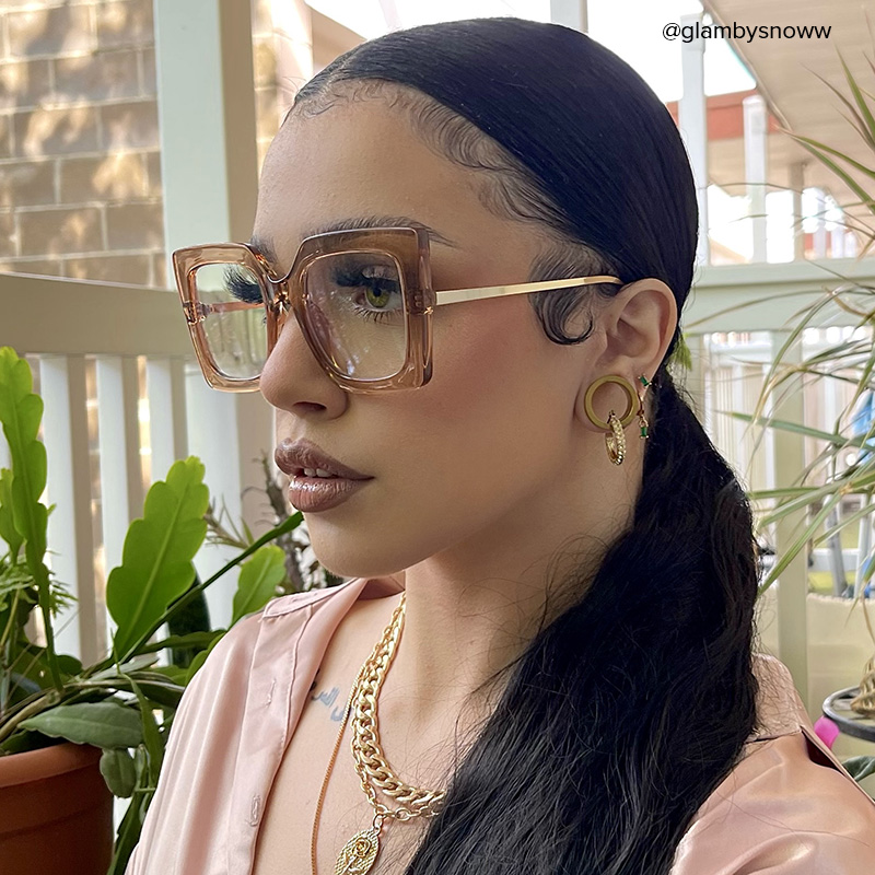 Qatar Square Champagne Eyeglasses and Thick Frames6