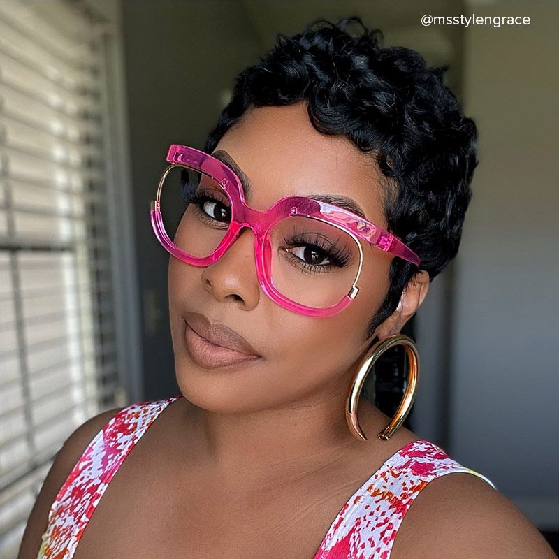 Darice Pink Round Transparent Semi-Frame Glasses | ZEELOOL UK5