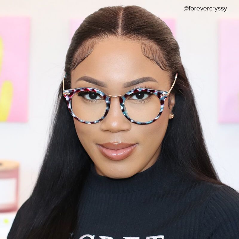 Quentina Round Blue Floral Frame Glasses | ZEELOOL UK10