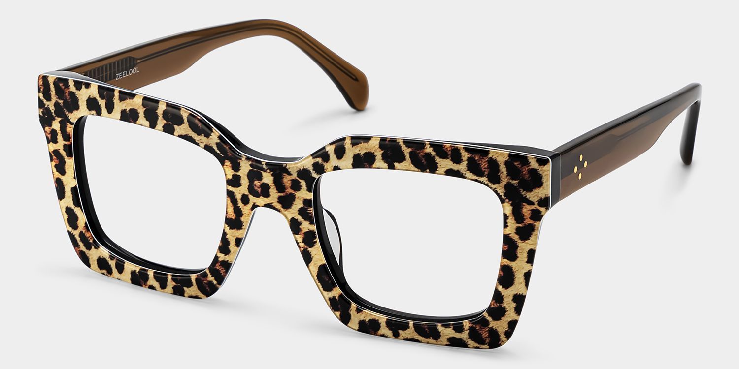 Megan Leopard print Square Acetate Frame Glasses for Women | ZEELOOL3