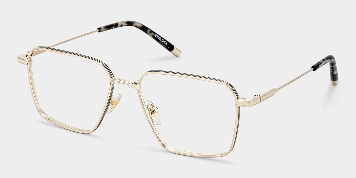 Ashley Gold Square Eyeglass Frames for Men | ZEELOOL2