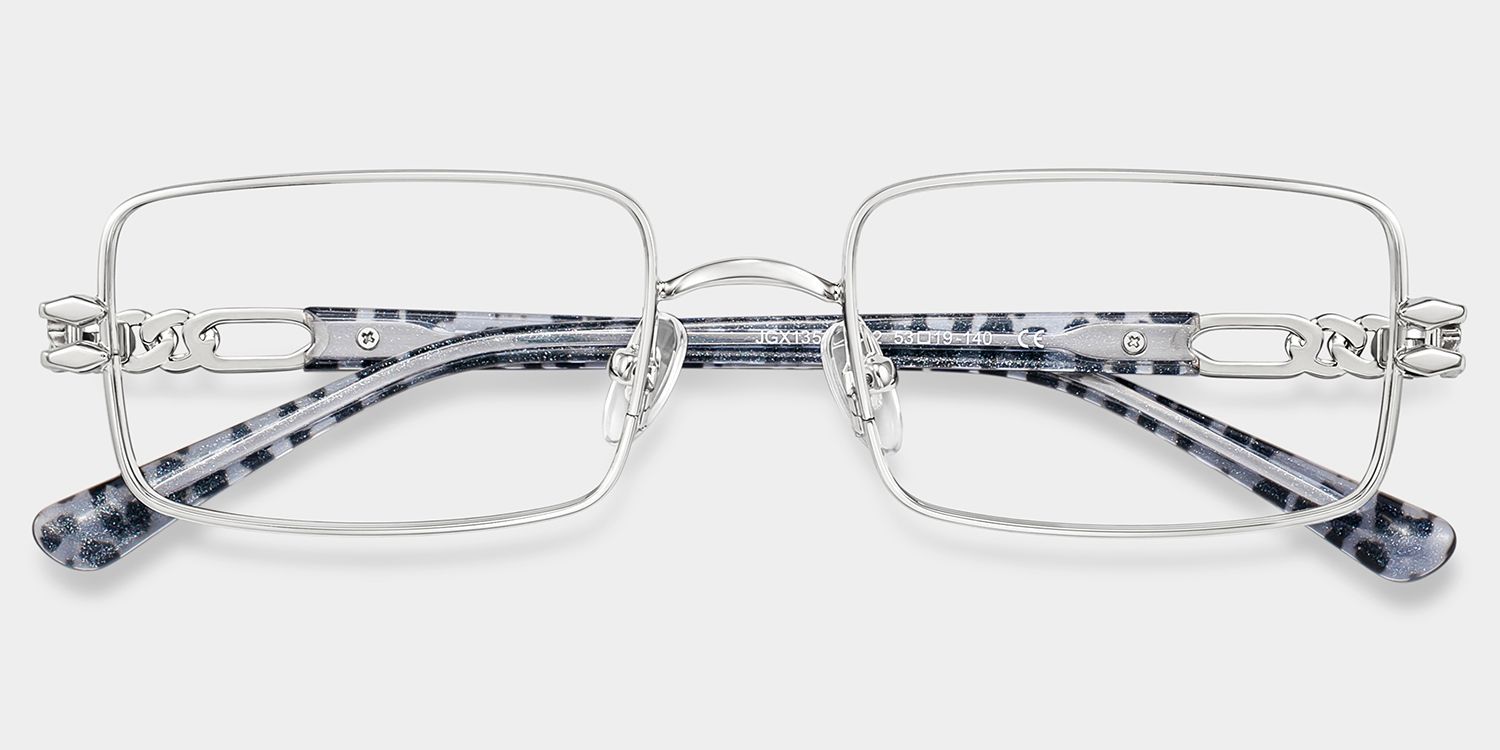 Olivia Silver Rectangle Glasses | ZEELOOL1