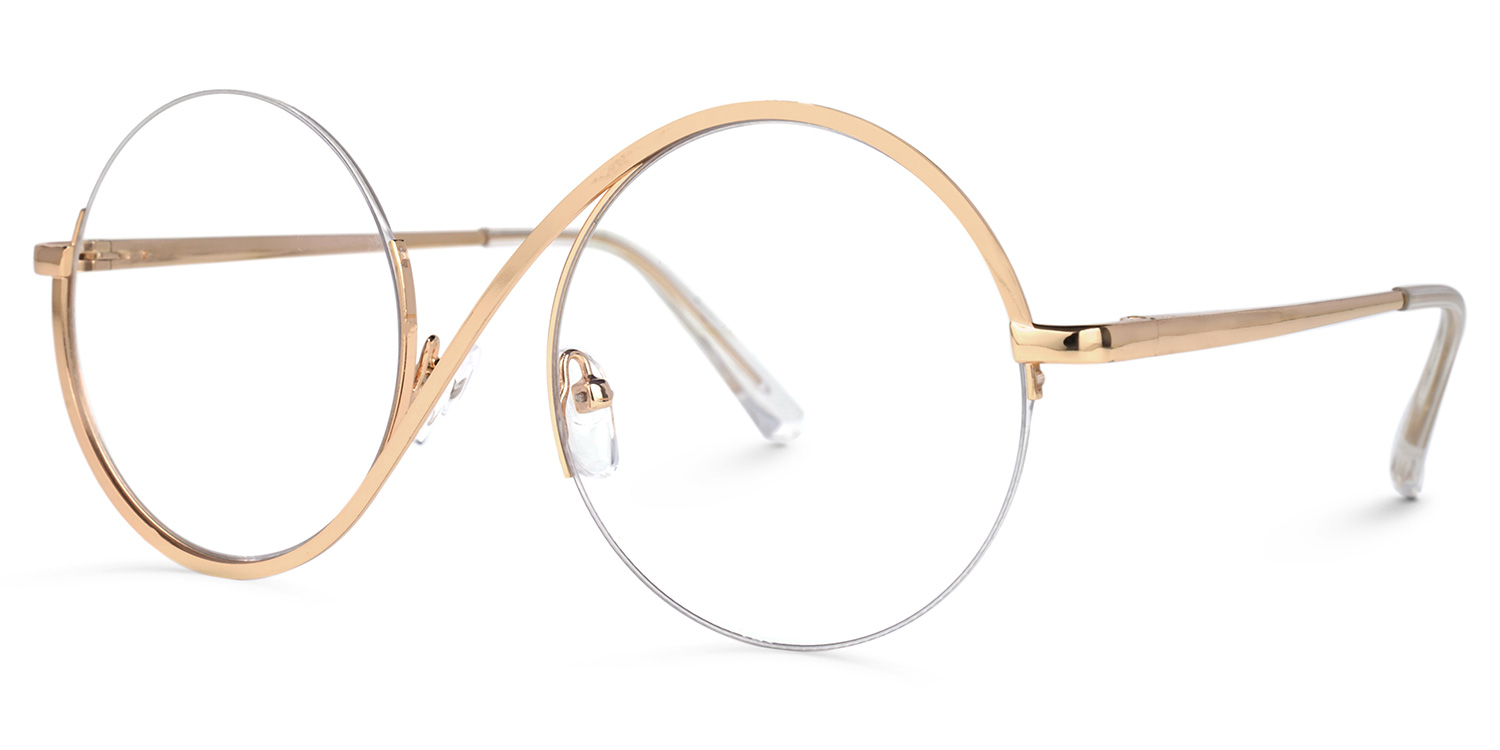 Flozif Gold Metal Circle Wire Frame Glasses | ZEELOOL UK1